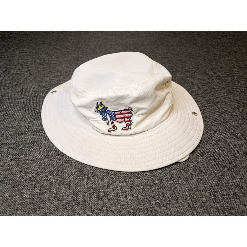 GOAT USA White American Flag Chuck the Goat Boonie Bucket Hat Cap Adult OSFA